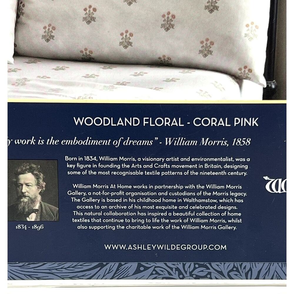 William Morris Woodland Coral King Pillowcases 2 Cotton Percale NIP Pair NWT - Picture 12 of 13